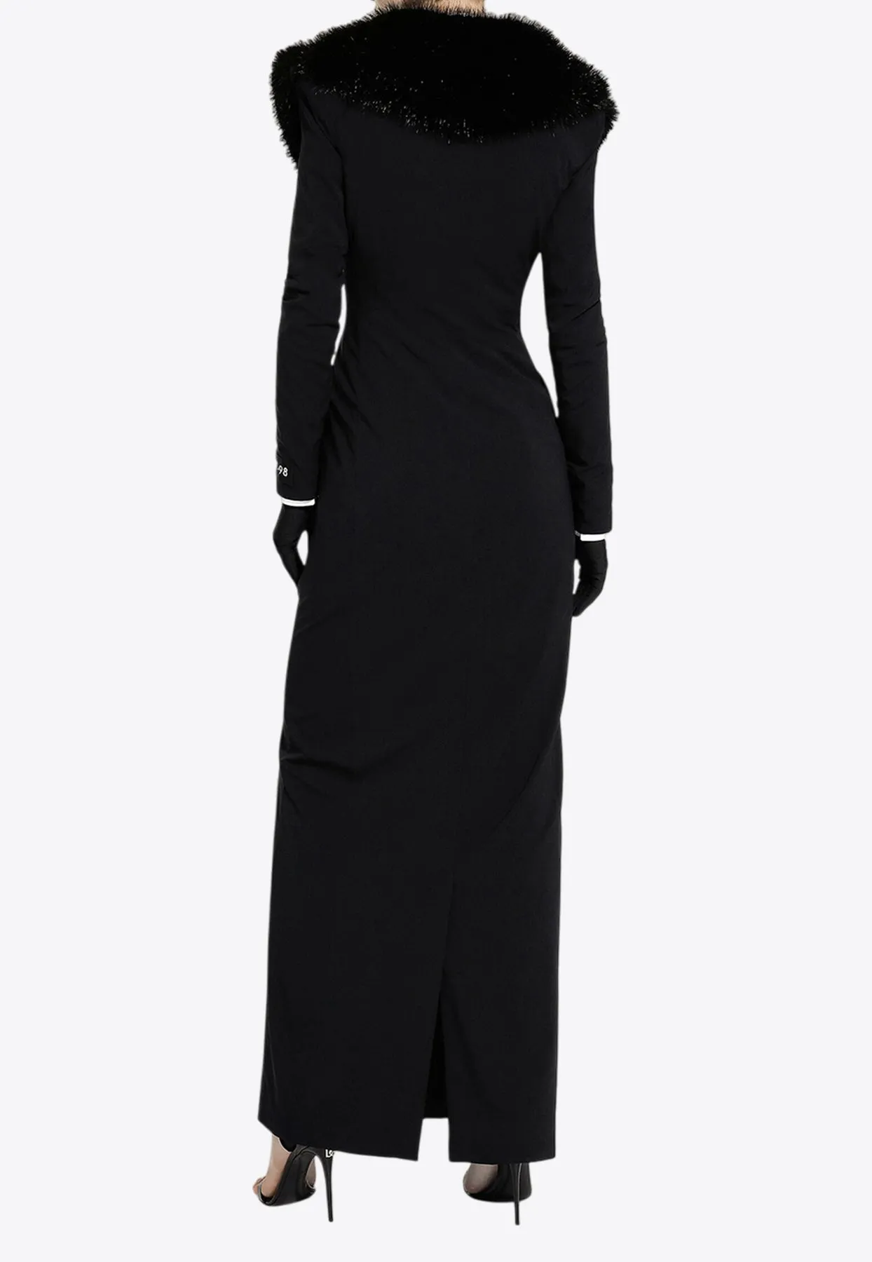 Faux Fur Collar Long Silk Georgette Coat