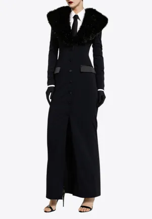 Faux Fur Collar Long Silk Georgette Coat