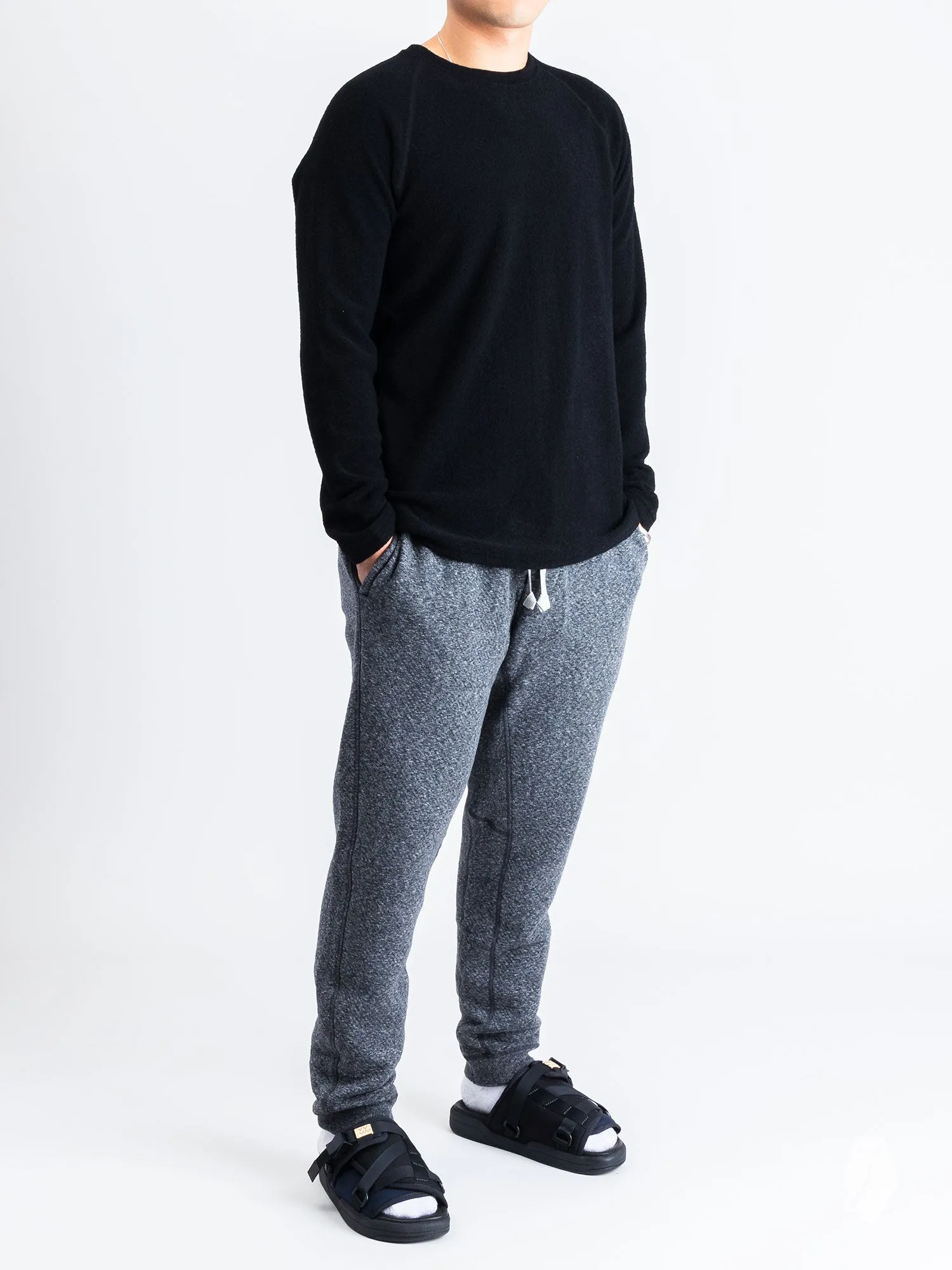 Felted Wool Crewneck Sweater in Black