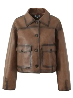 Female Vintage Button Up Short Lapel Biker Coats