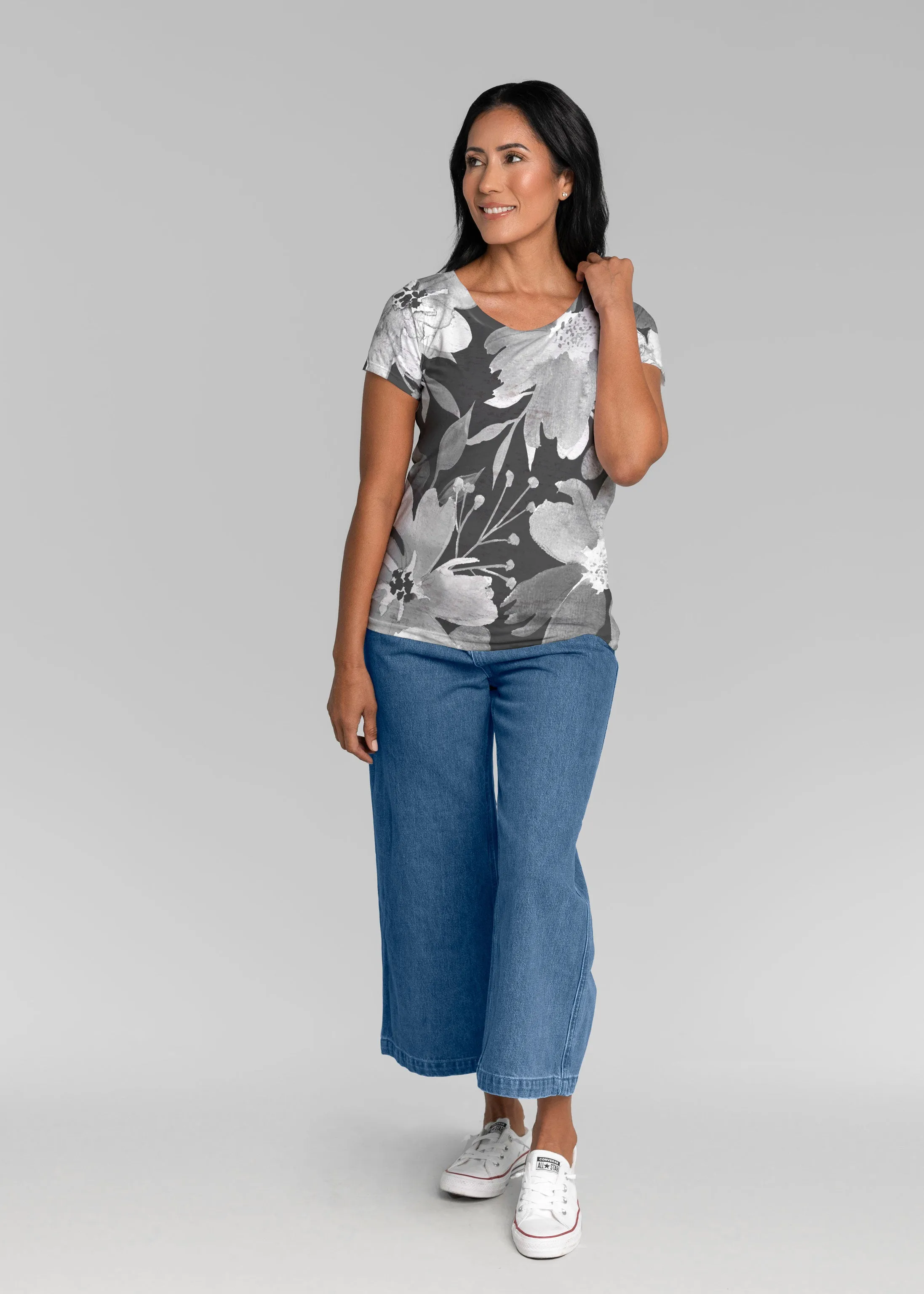 Festive Bloom Black (8174) ~ Short Sleeve Scoop Shirt