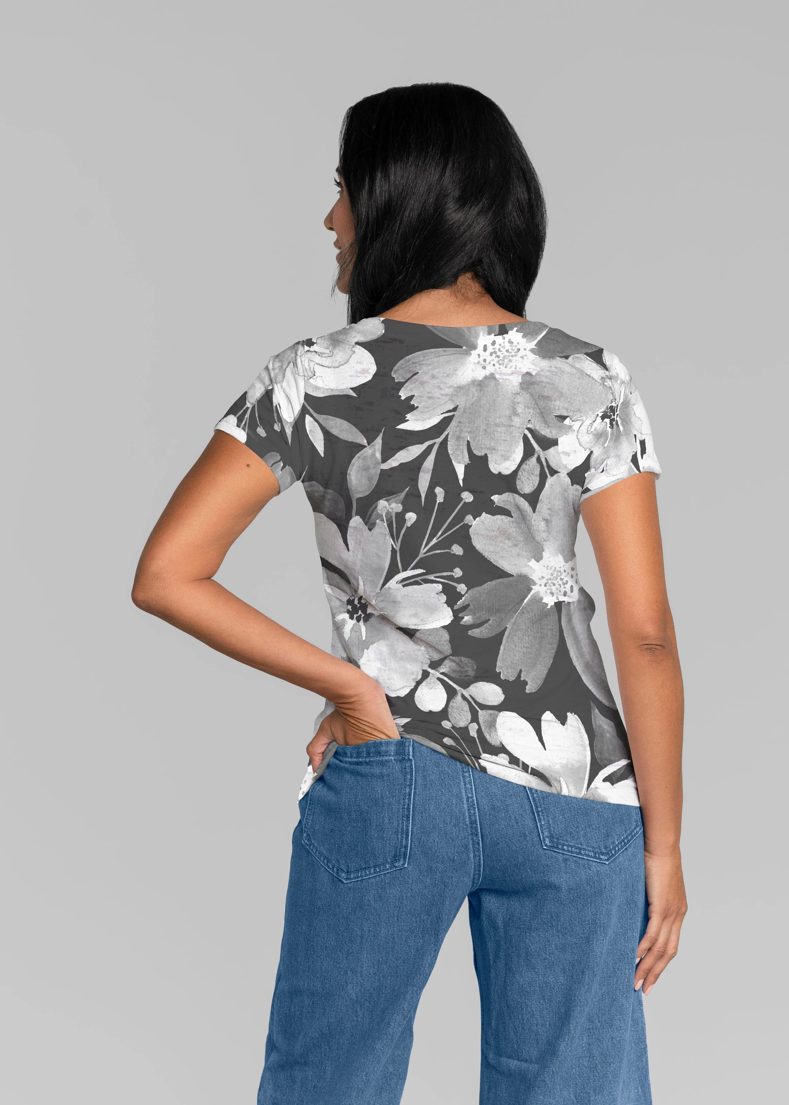 Festive Bloom Black (8174) ~ Short Sleeve Scoop Shirt