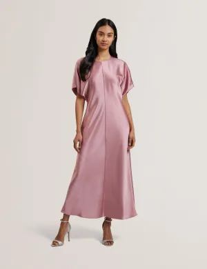 Fianaa Slouch Sleeve Waisted Column Dress Mid-Pink