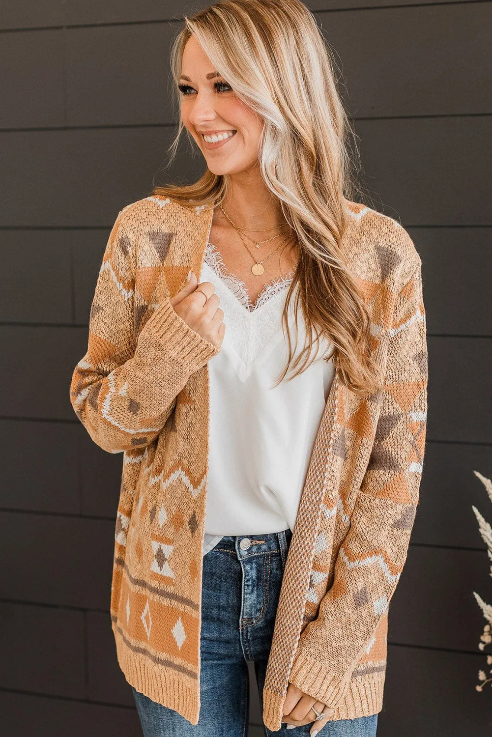 Flaxen Western Aztec Knit Open Front Cardigan
