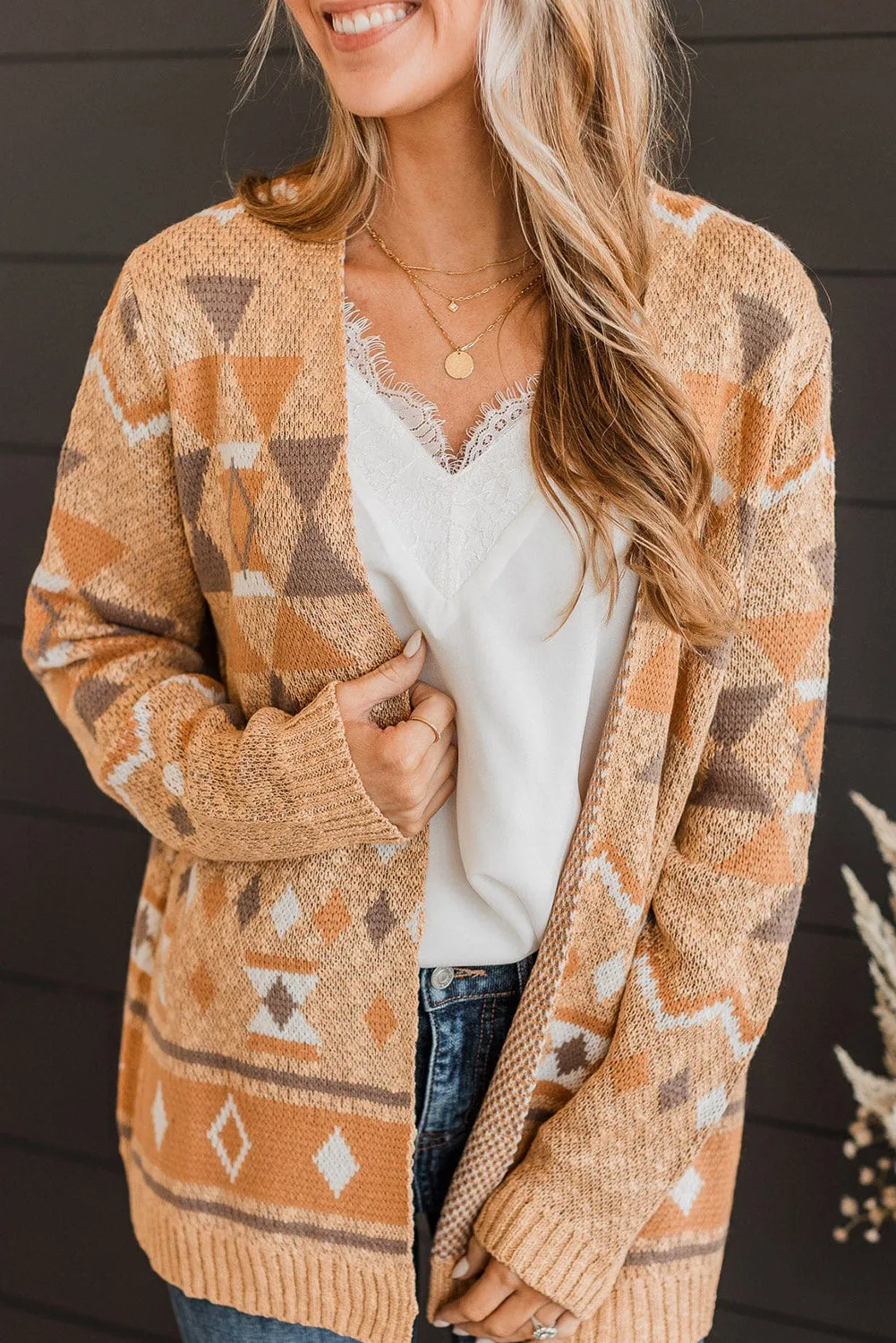 Flaxen Western Aztec Knit Open Front Cardigan