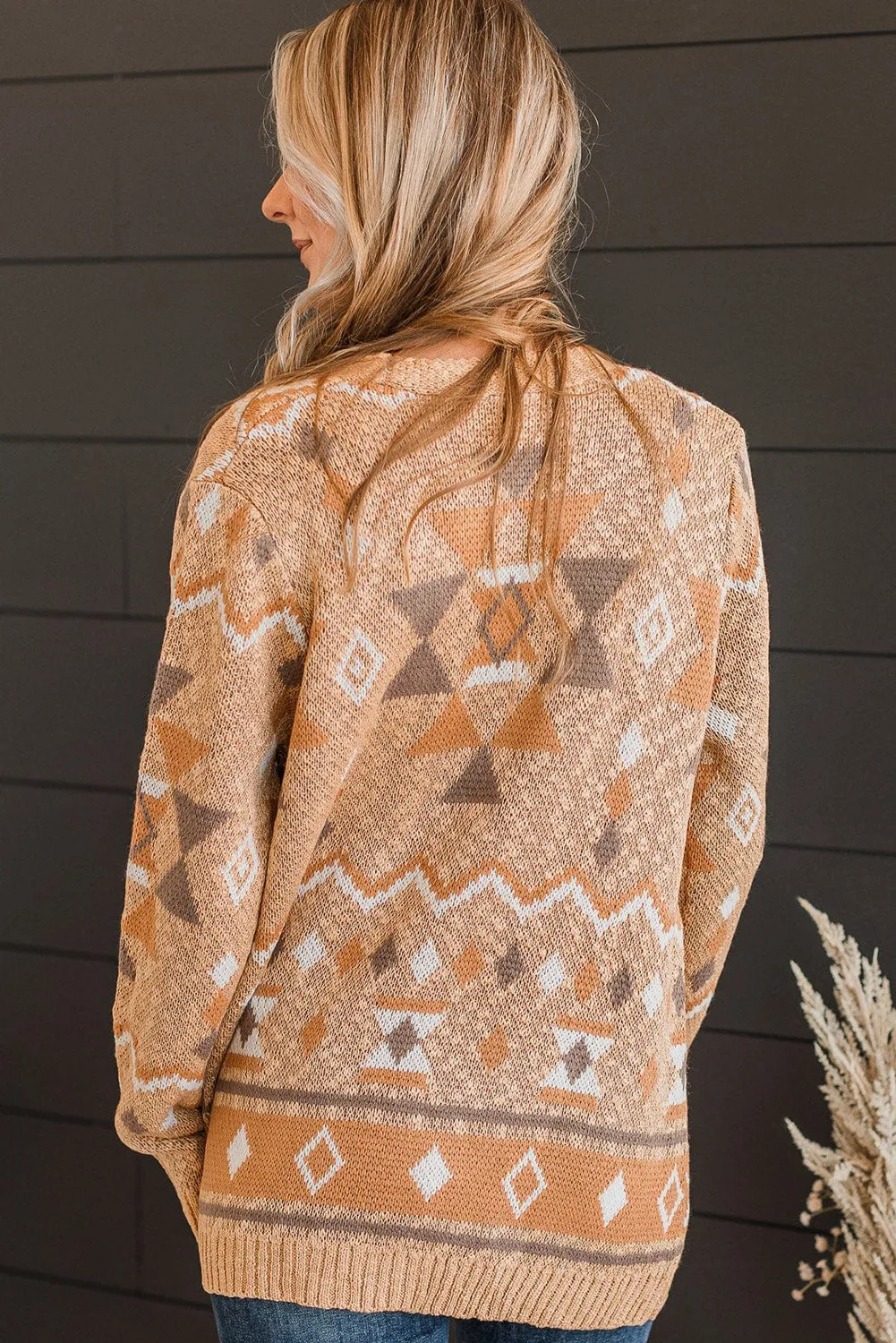 Flaxen Western Aztec Knit Open Front Cardigan