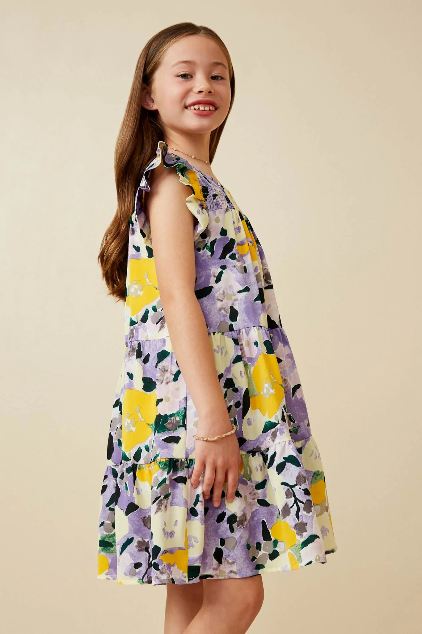 Floral Placement Smock Ruffled Tank Dress