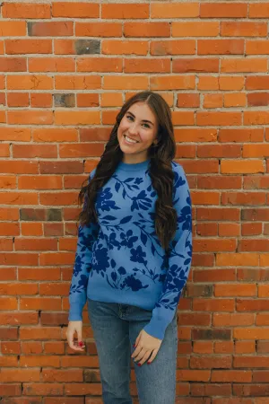 Flower Crewneck Sweater - Blue