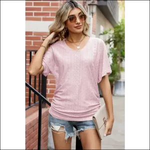 Flutter Sleeve Eyelet Gathered Detail Top