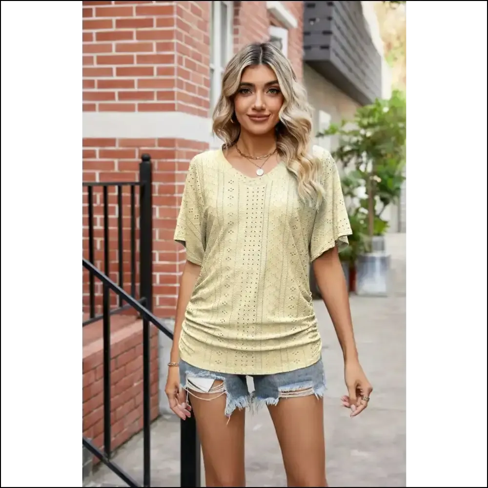 Flutter Sleeve Eyelet Gathered Detail Top