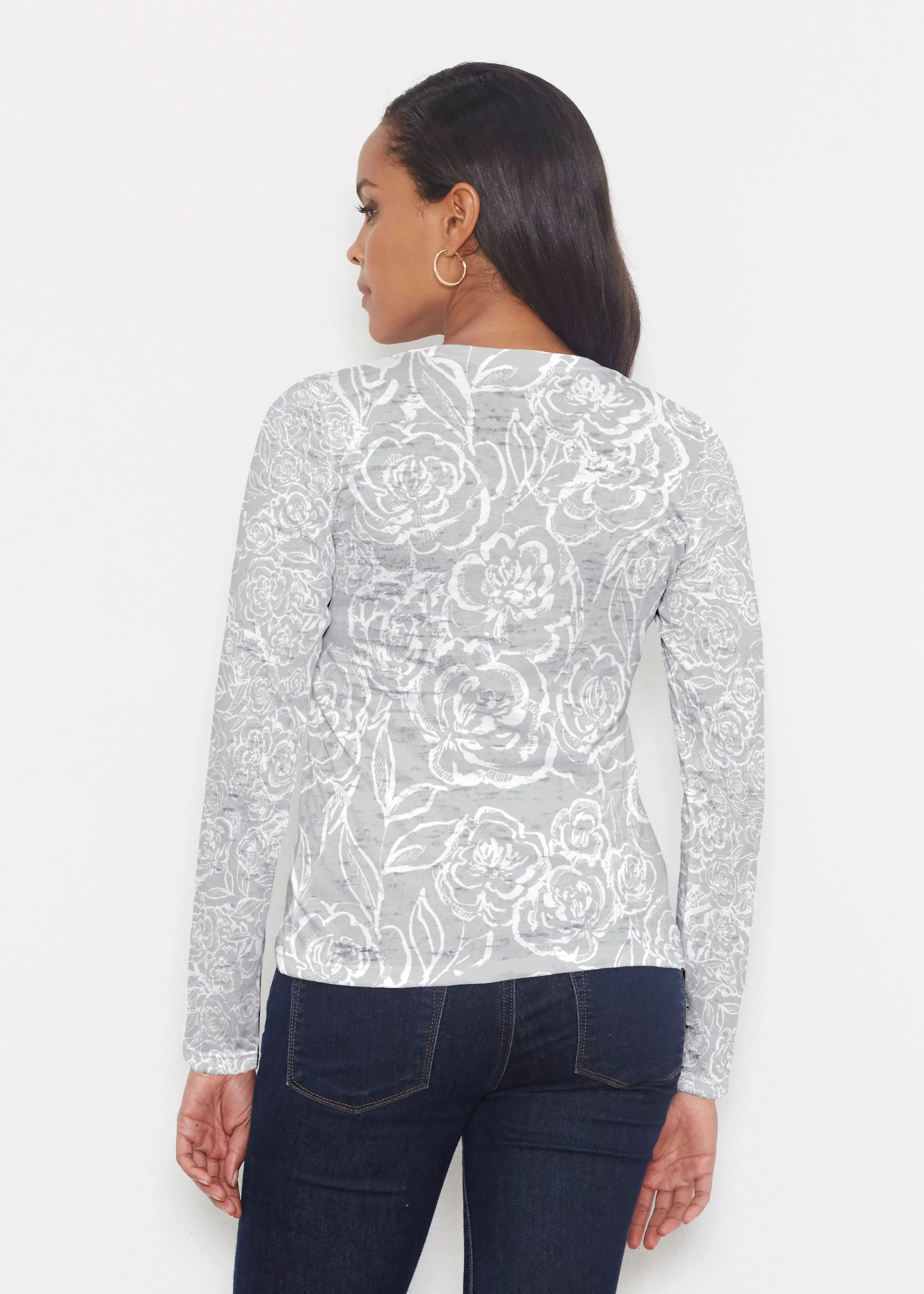 Freehand Floral Grey (7605) ~ Signature Long Sleeve Crew Shirt