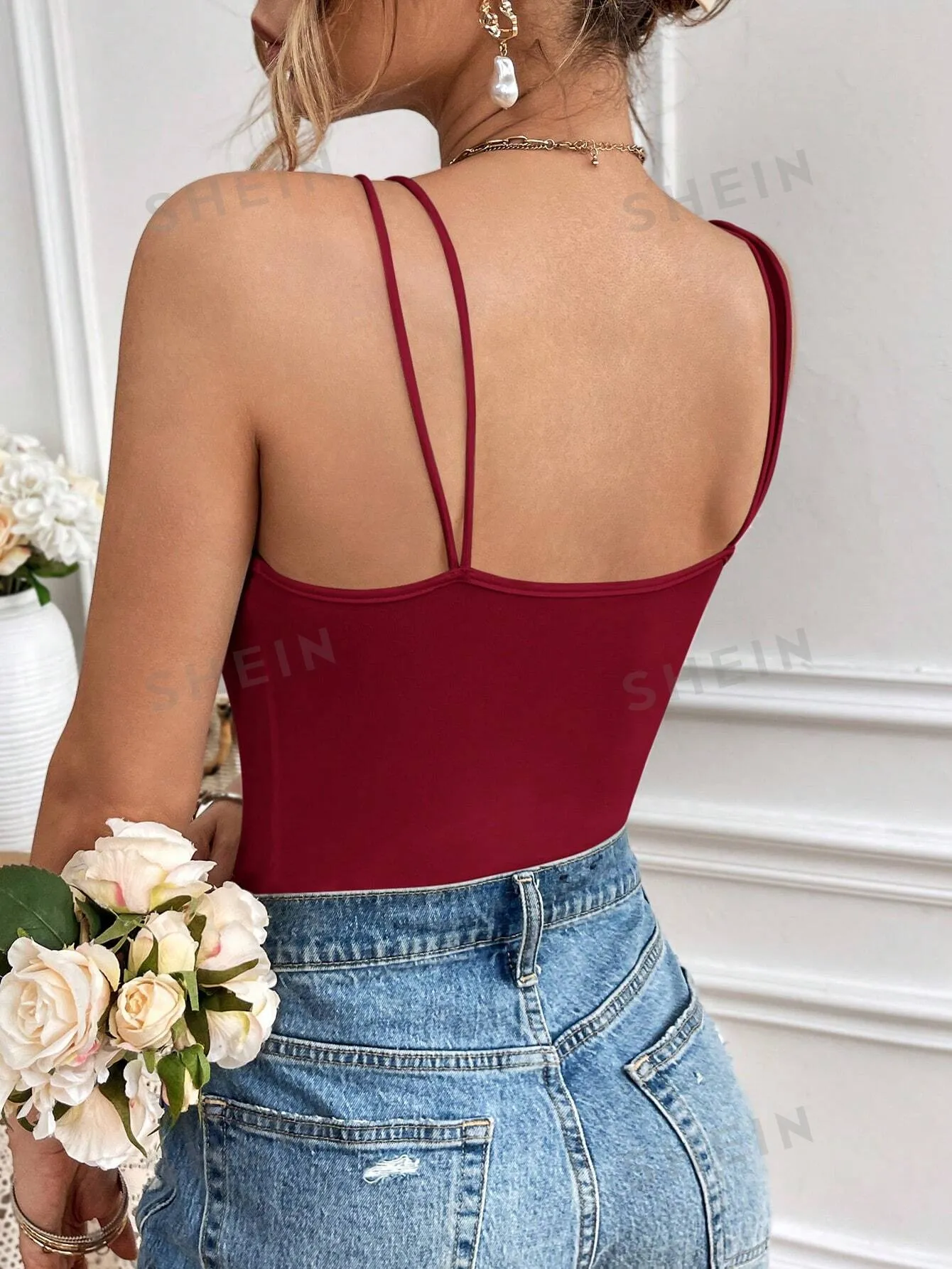 Frenchy Ladies' Solid Color Double Shoulder Strap Camisole With Chest Padding Summer Top Vacation Clothes