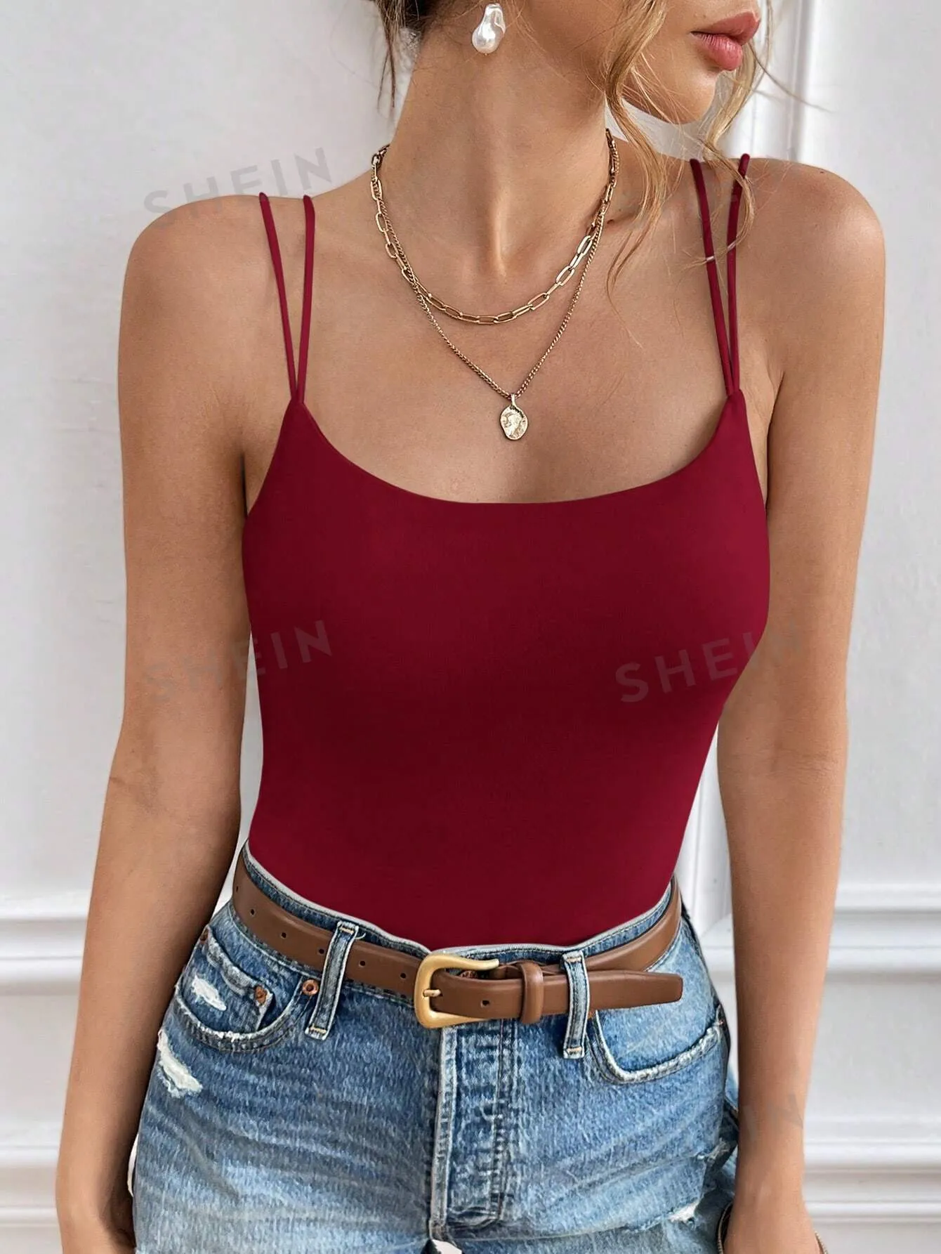 Frenchy Ladies' Solid Color Double Shoulder Strap Camisole With Chest Padding Summer Top Vacation Clothes
