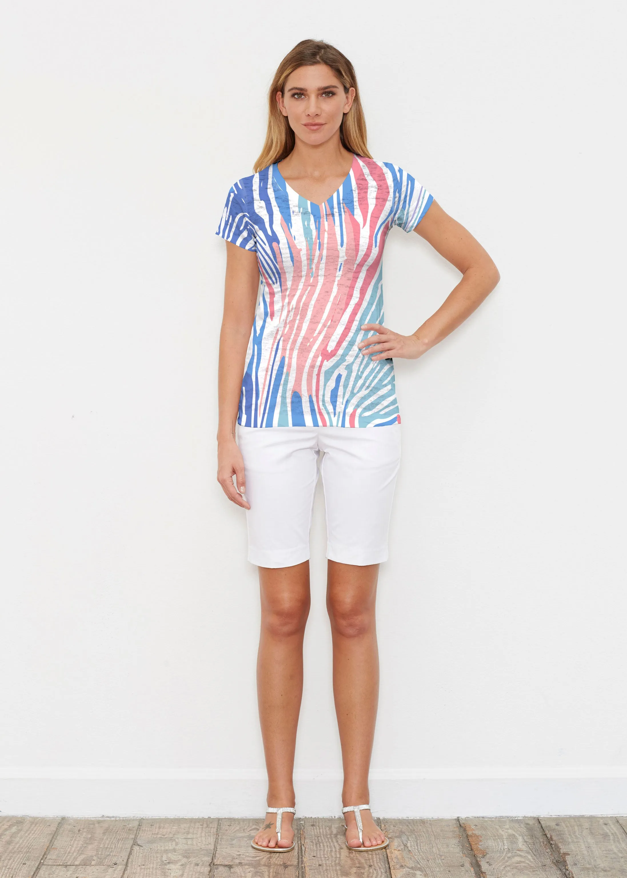 Fruity Stripes (14272) ~ Signature Cap Sleeve V-Neck Shirt