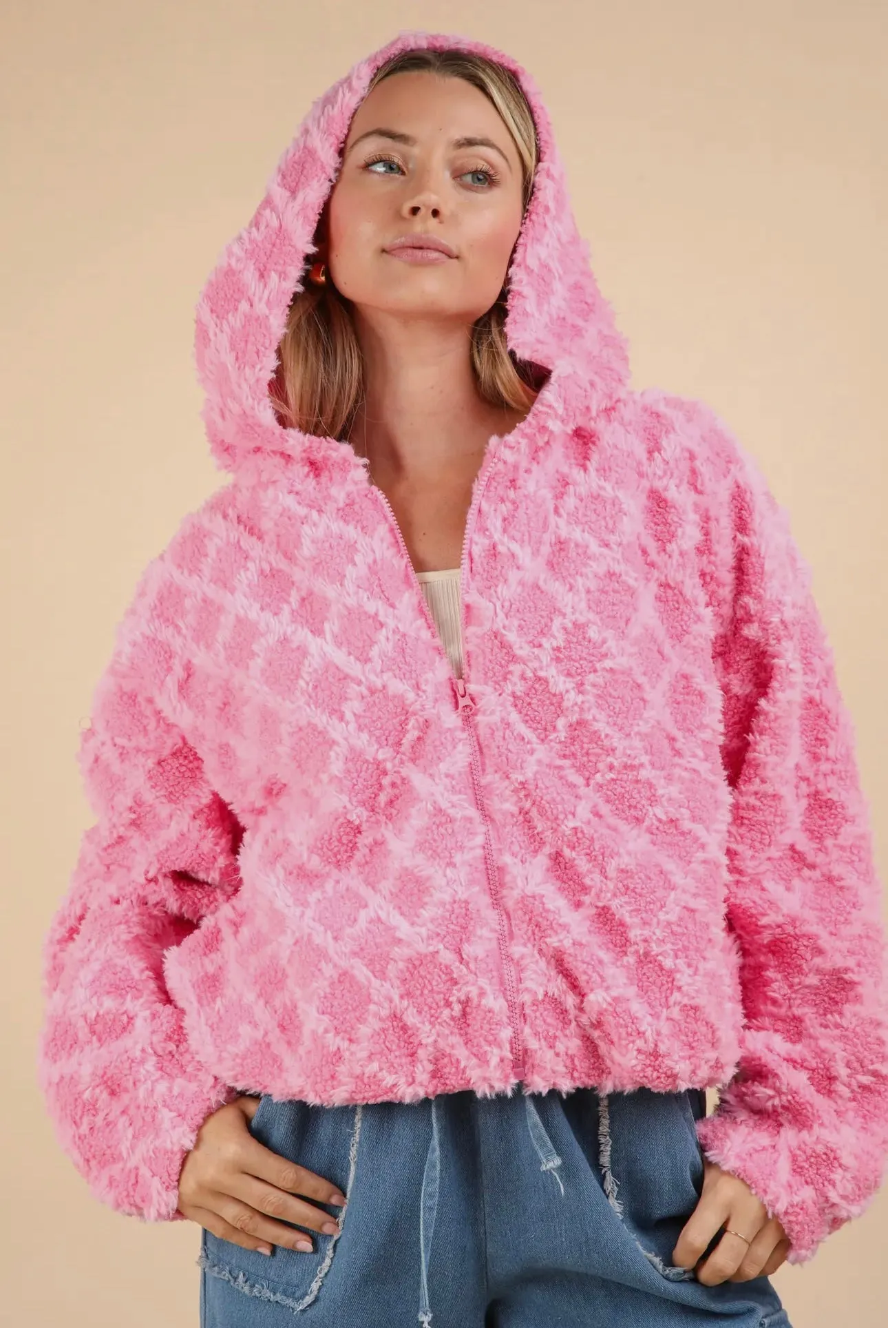 Fuzzy Knit Hoodie Jacket