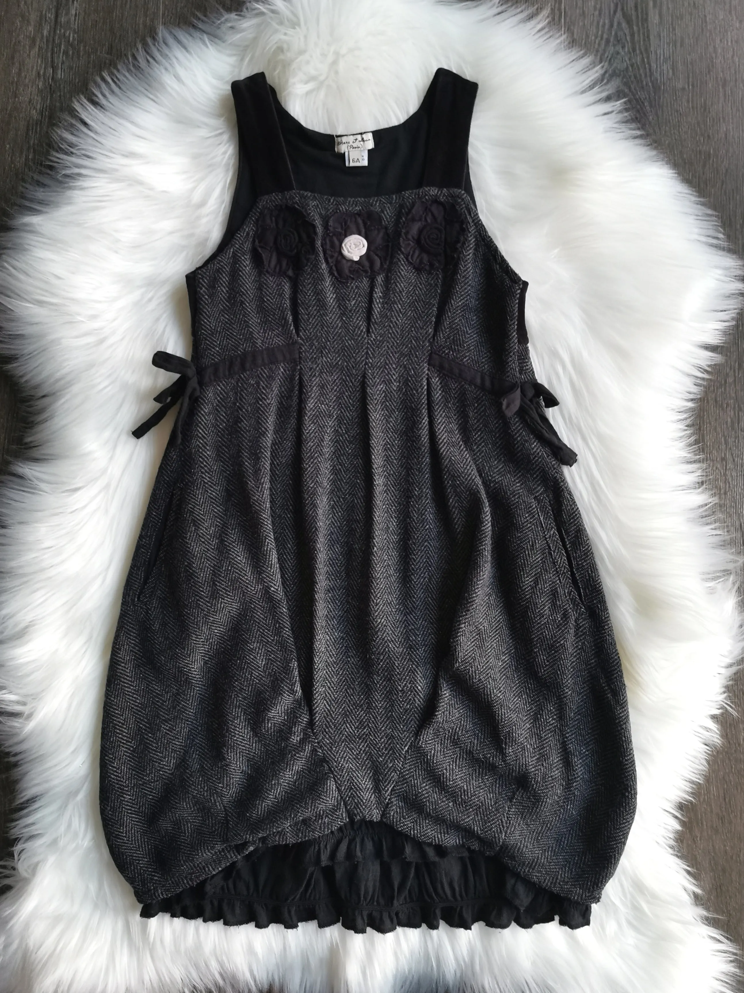 GIRL SIZE 6 YEARS - ELIANE ET LENA, Black & Grey, Wool Dress EUC B37