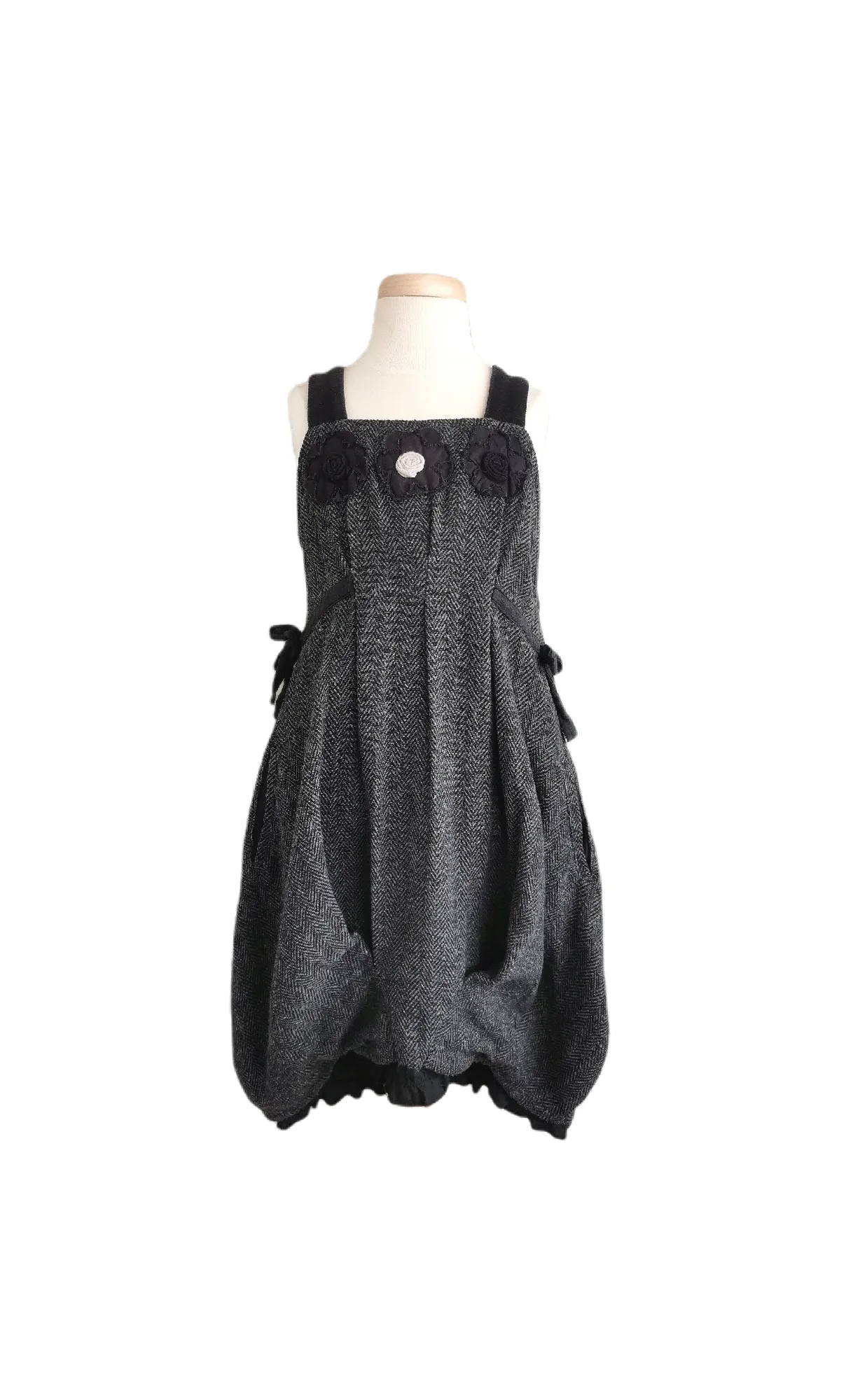 GIRL SIZE 6 YEARS - ELIANE ET LENA, Black & Grey, Wool Dress EUC B37
