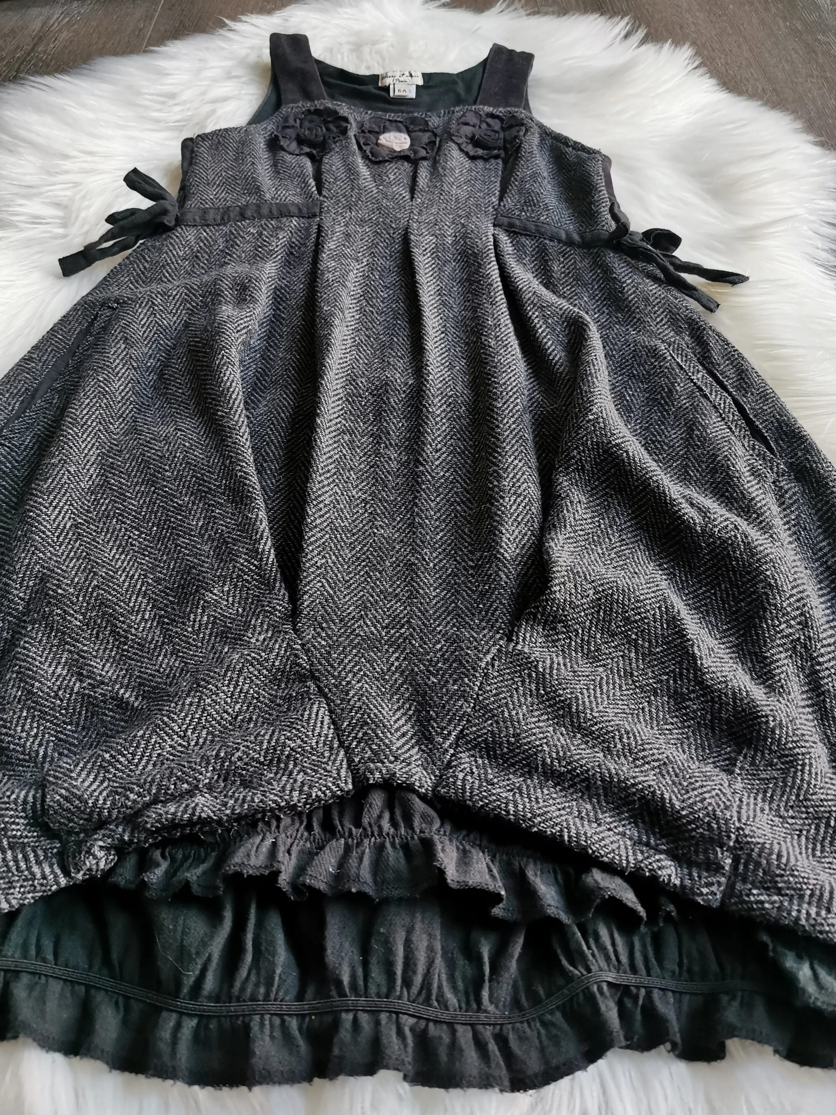 GIRL SIZE 6 YEARS - ELIANE ET LENA, Black & Grey, Wool Dress EUC B37