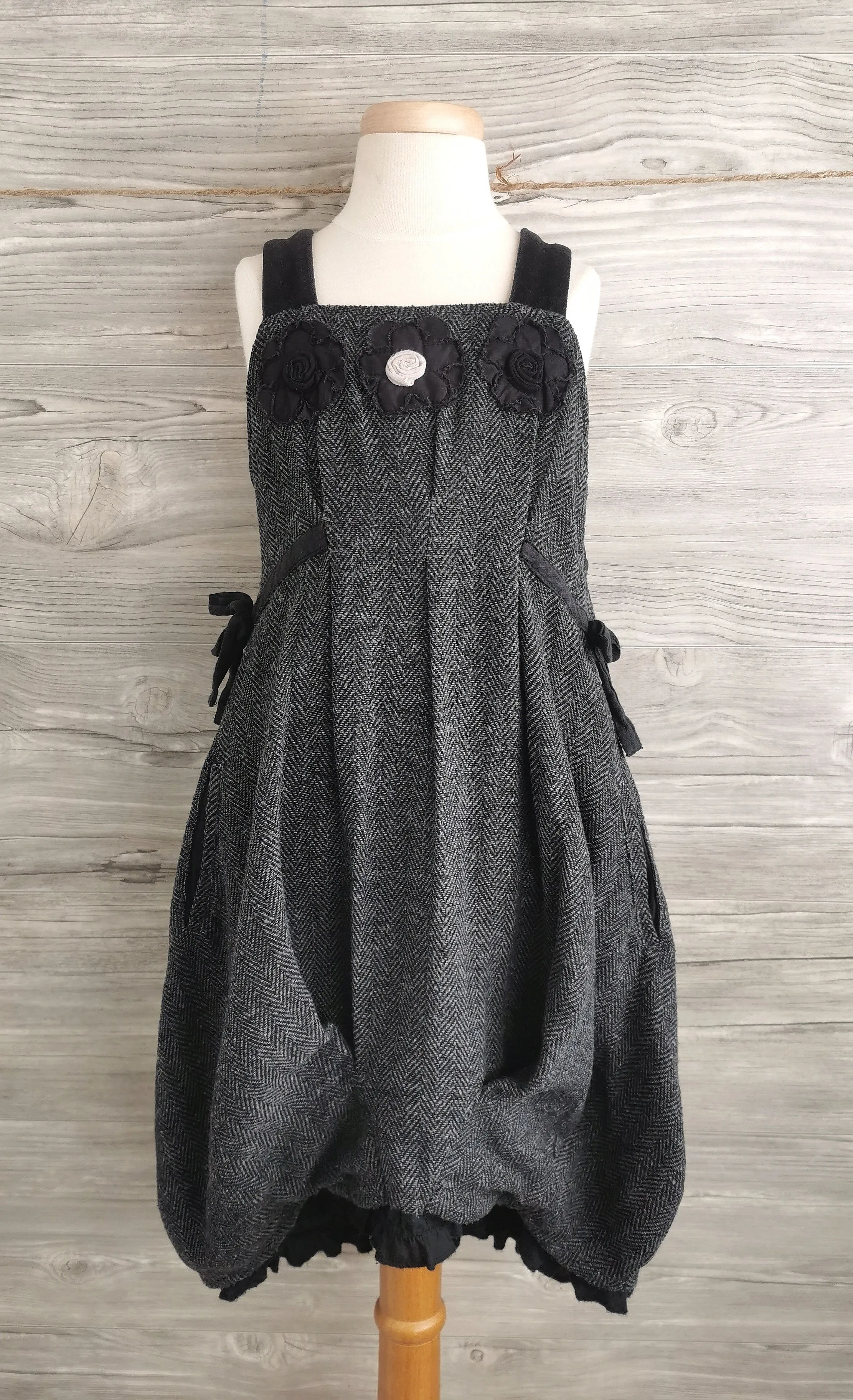 GIRL SIZE 6 YEARS - ELIANE ET LENA, Black & Grey, Wool Dress EUC B37