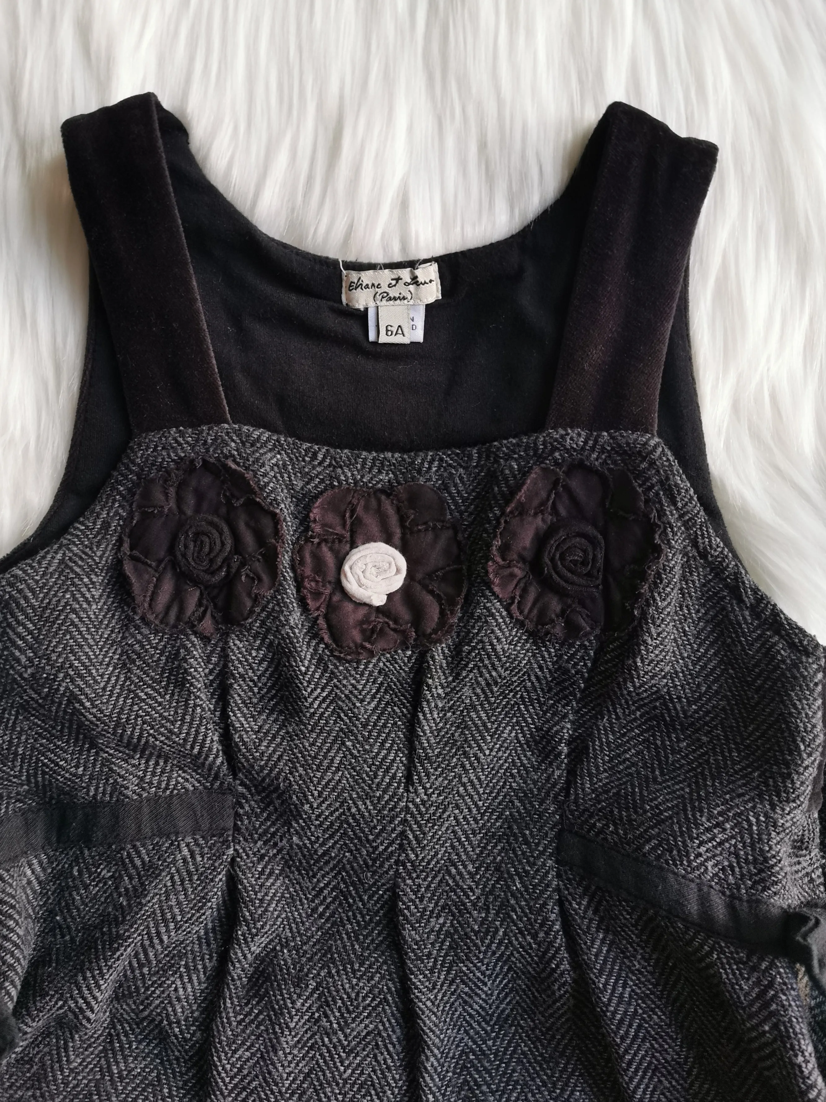 GIRL SIZE 6 YEARS - ELIANE ET LENA, Black & Grey, Wool Dress EUC B37