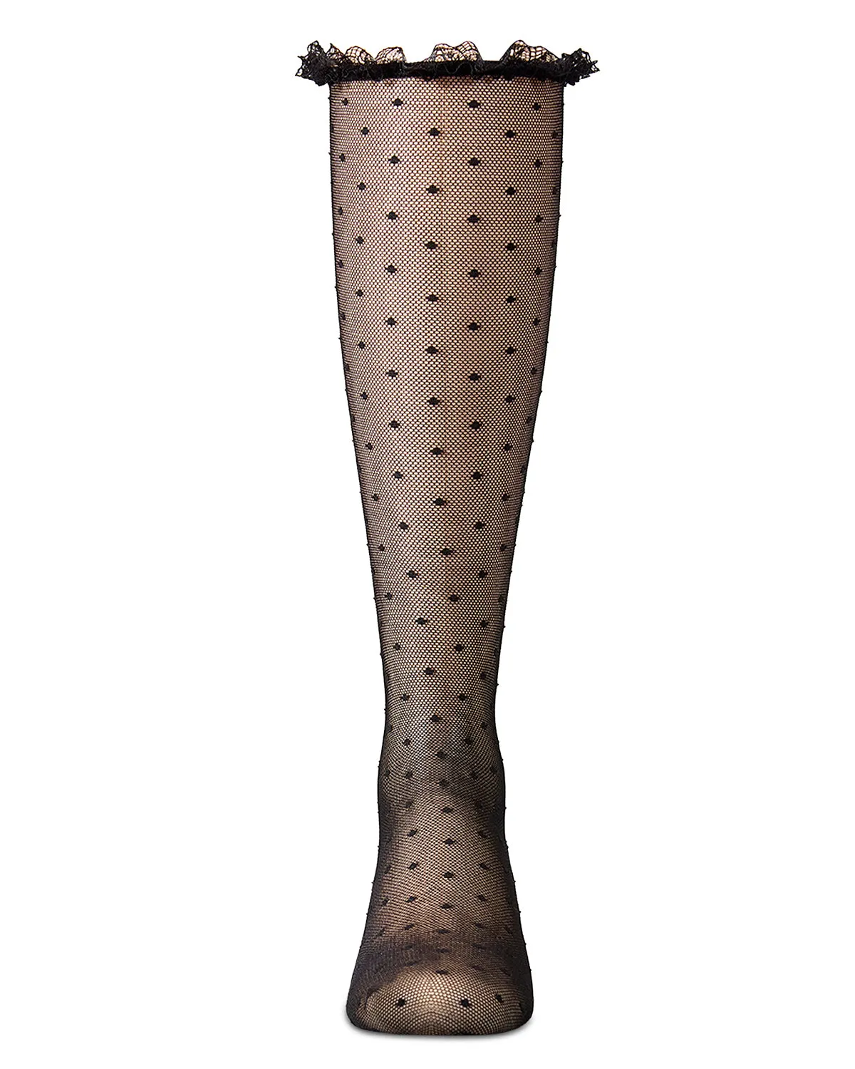 Girls Lace Trimmed Dot Mesh Knee Sock