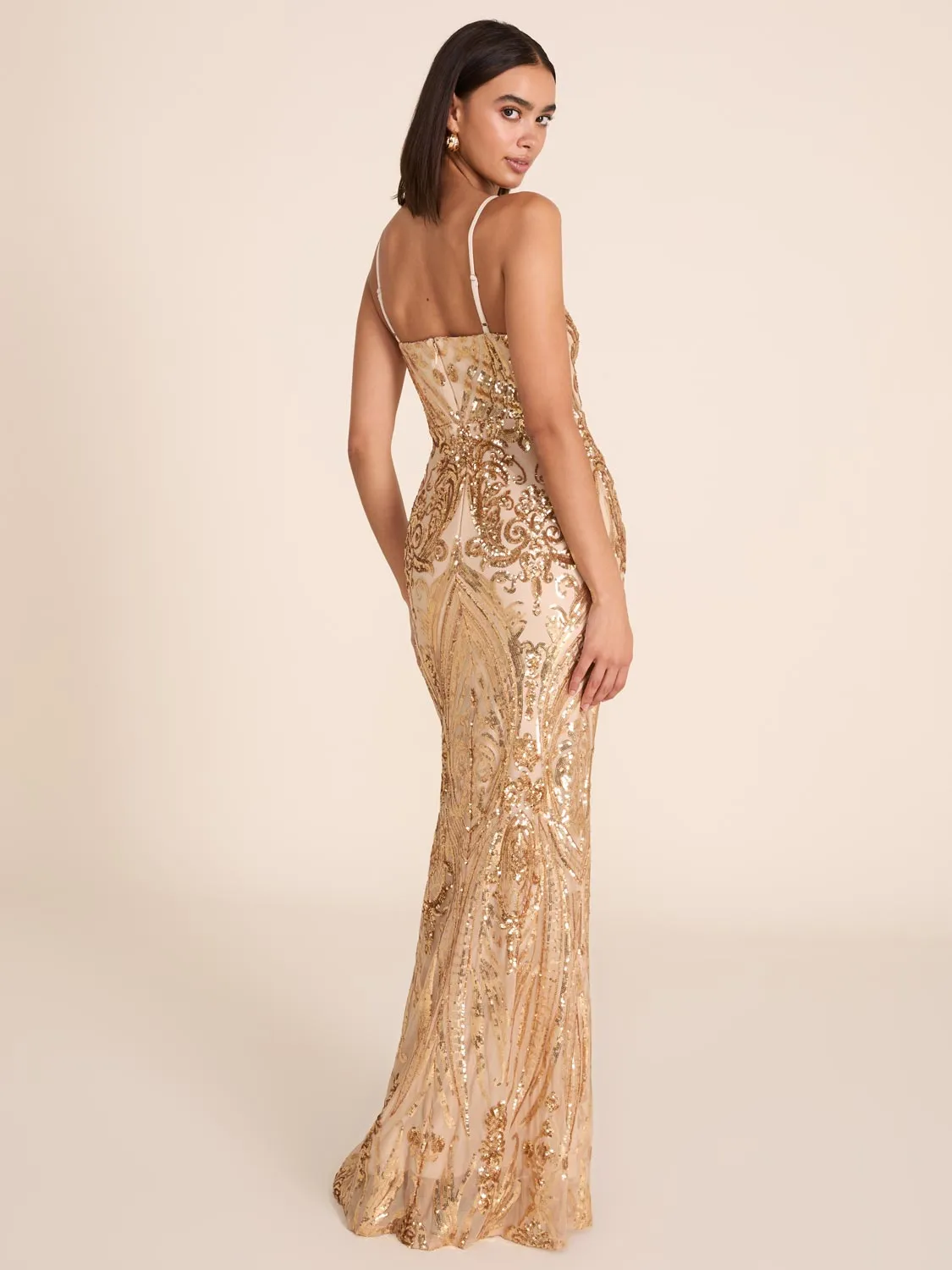 Gold Sequin Column Gown