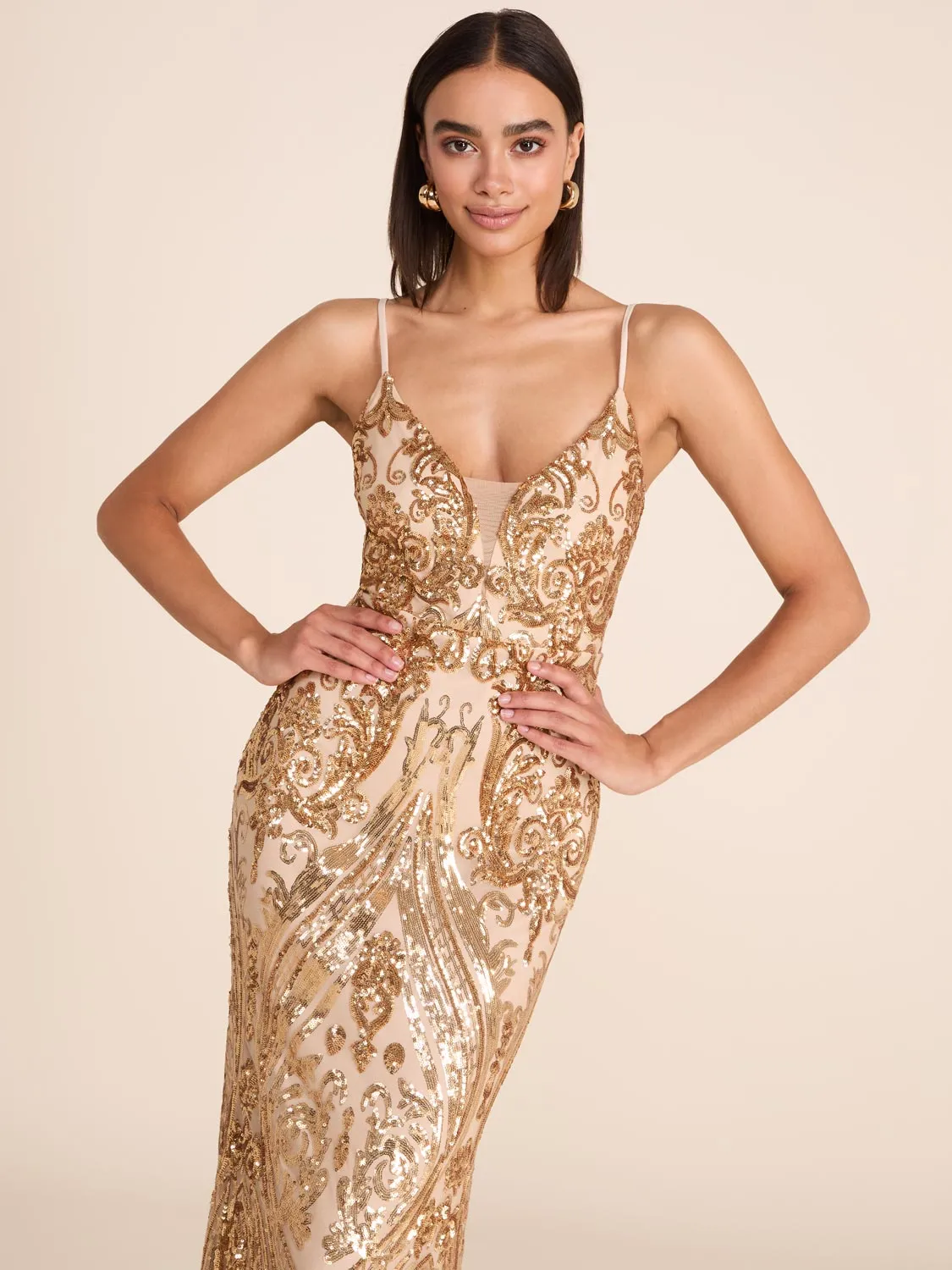Gold Sequin Column Gown