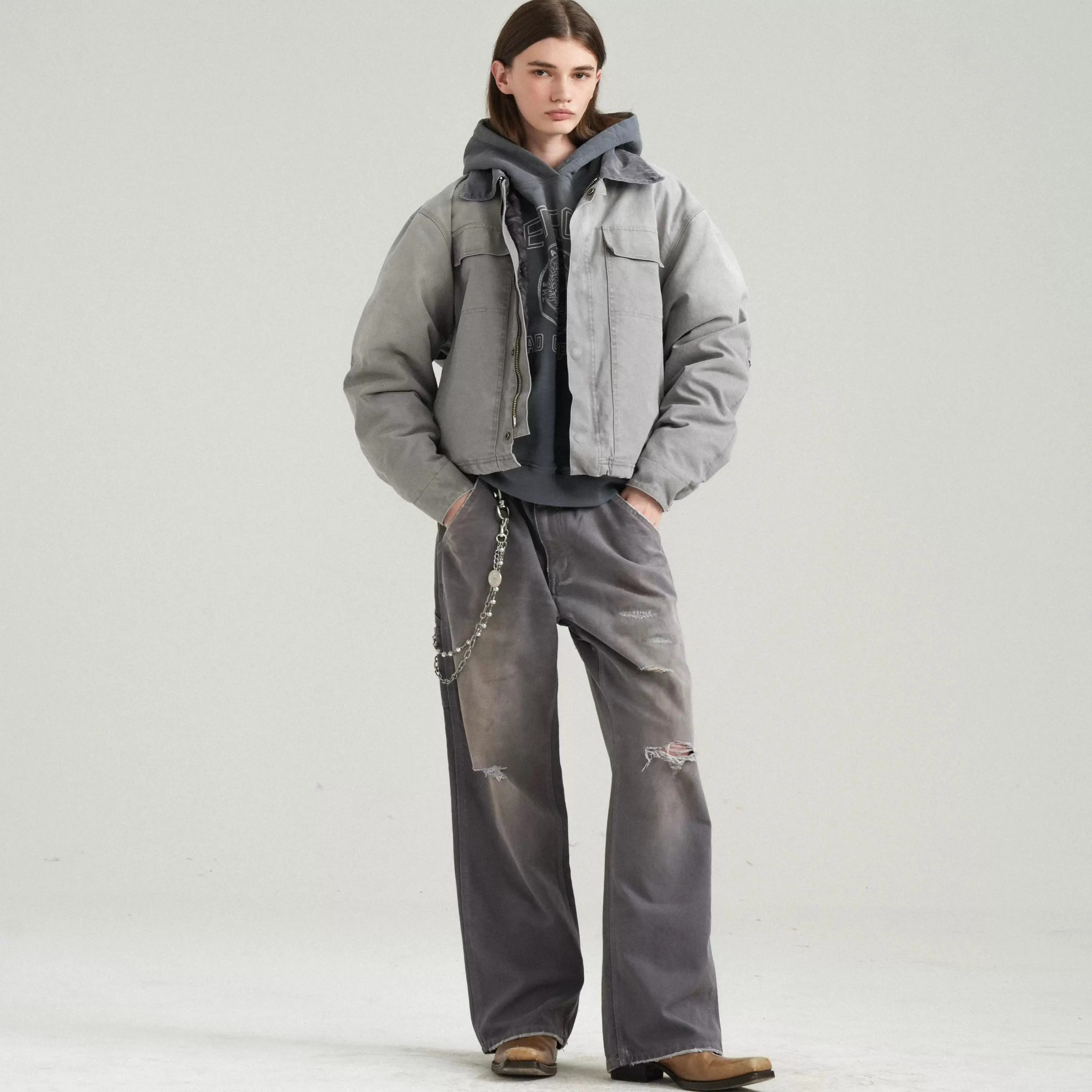 Gray Vintage-Inspired Quilted Jacket