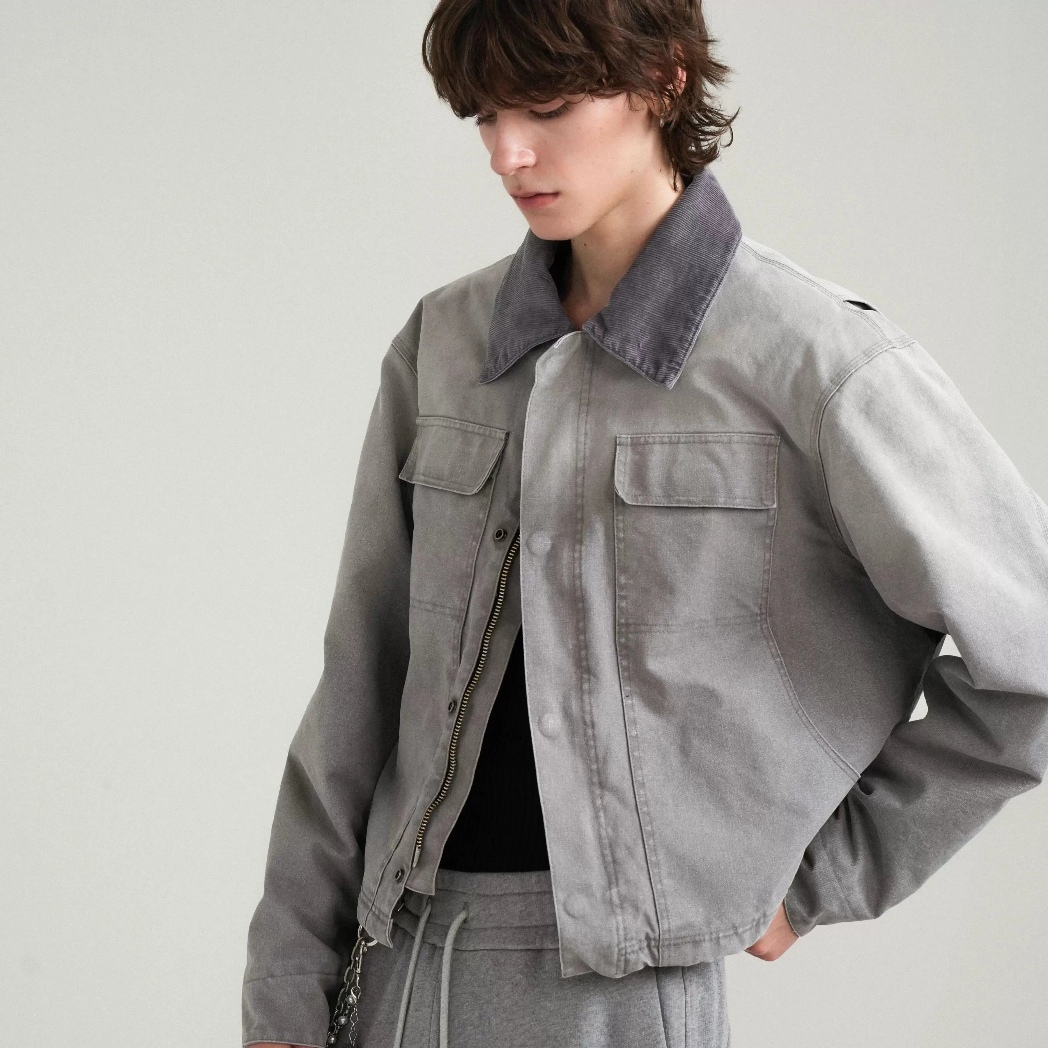 Gray Vintage-Inspired Quilted Jacket