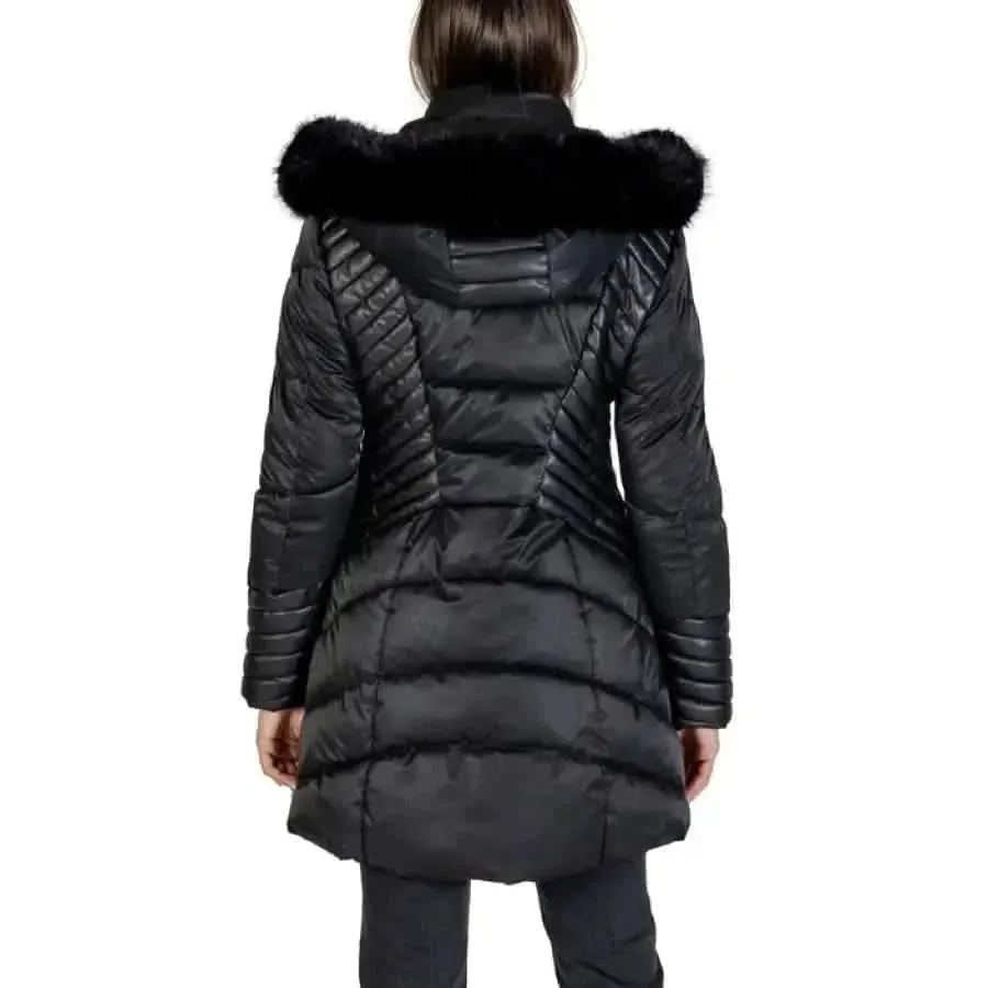 Guess Women's Black Turtleneck Jacket with Hood and Zip