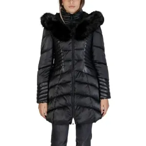 Guess Women's Black Turtleneck Jacket with Hood and Zip