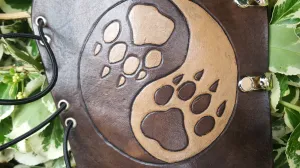 Handcrafted Leather Bracer - Ying Yang Wolf Prints