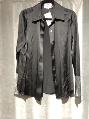 Hartly Ramy Brook Black Silk Long Sleeve Blouse with Chainmail Cuffs