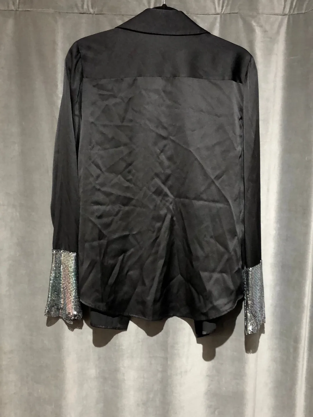 Hartly Ramy Brook Black Silk Long Sleeve Blouse with Chainmail Cuffs