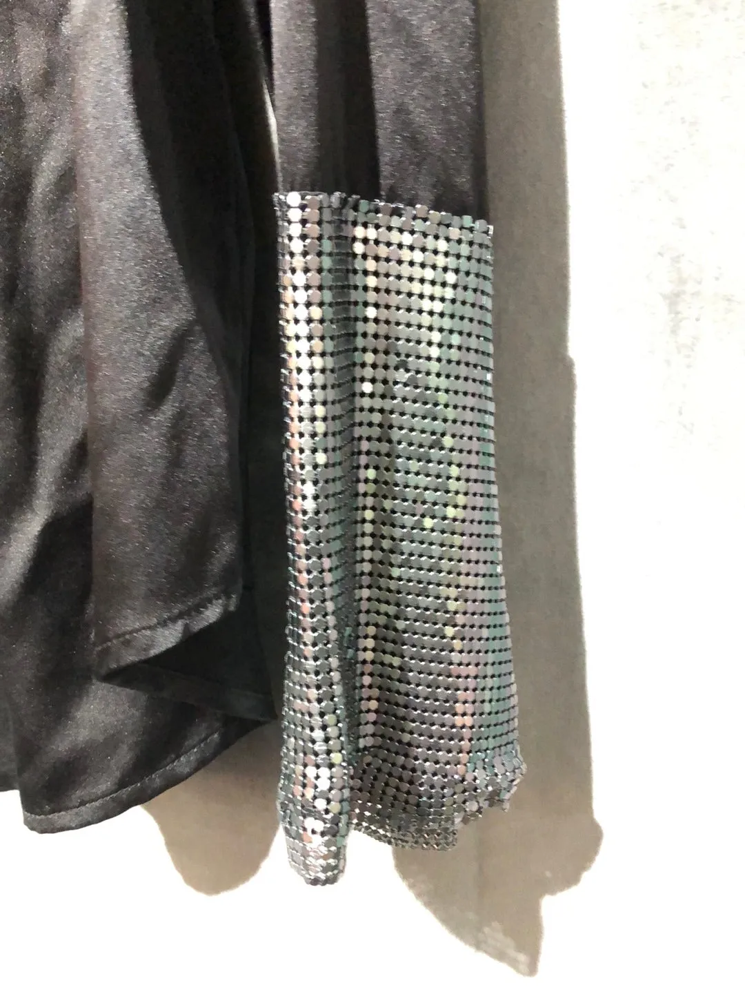 Hartly Ramy Brook Black Silk Long Sleeve Blouse with Chainmail Cuffs
