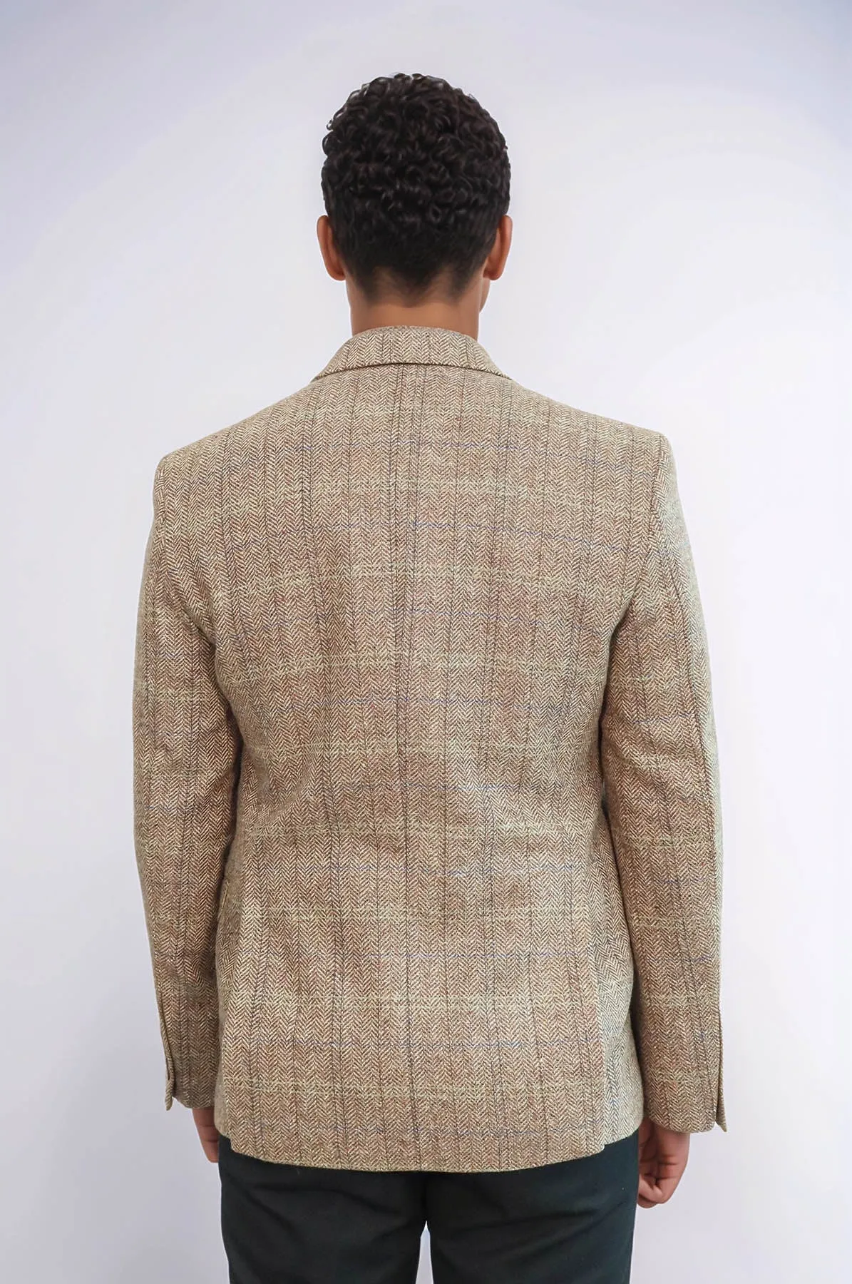 Herringbone Slim Fit Wool Tan Men Blazer - Wessi