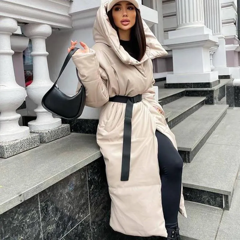 Hooded Long Belt Coats