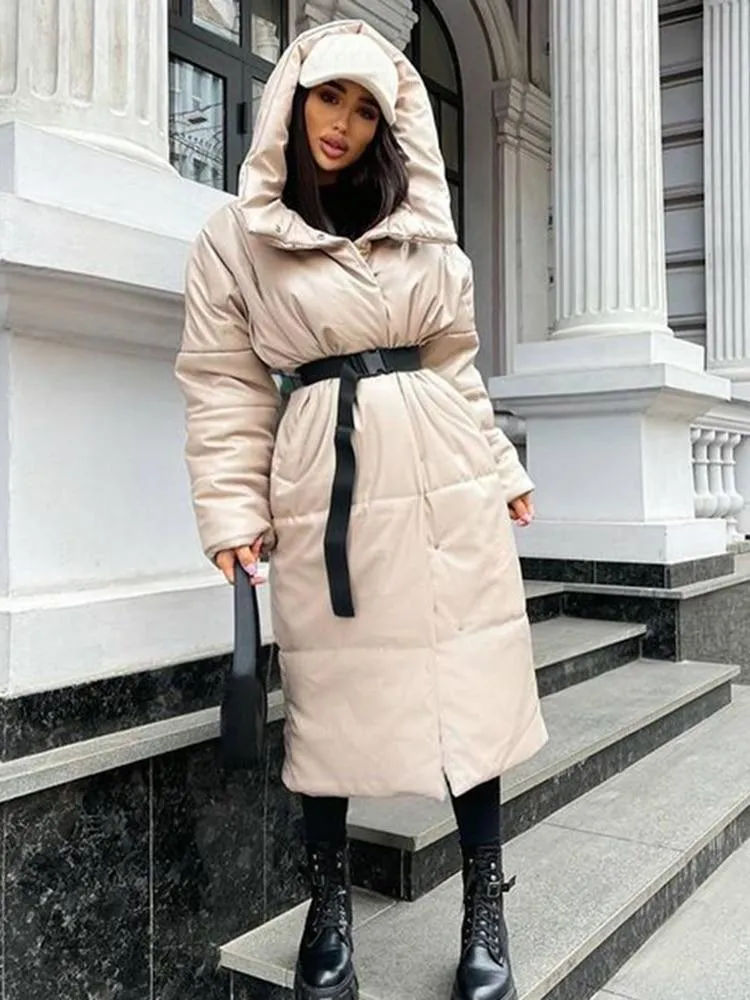 Hooded Long Belt Coats