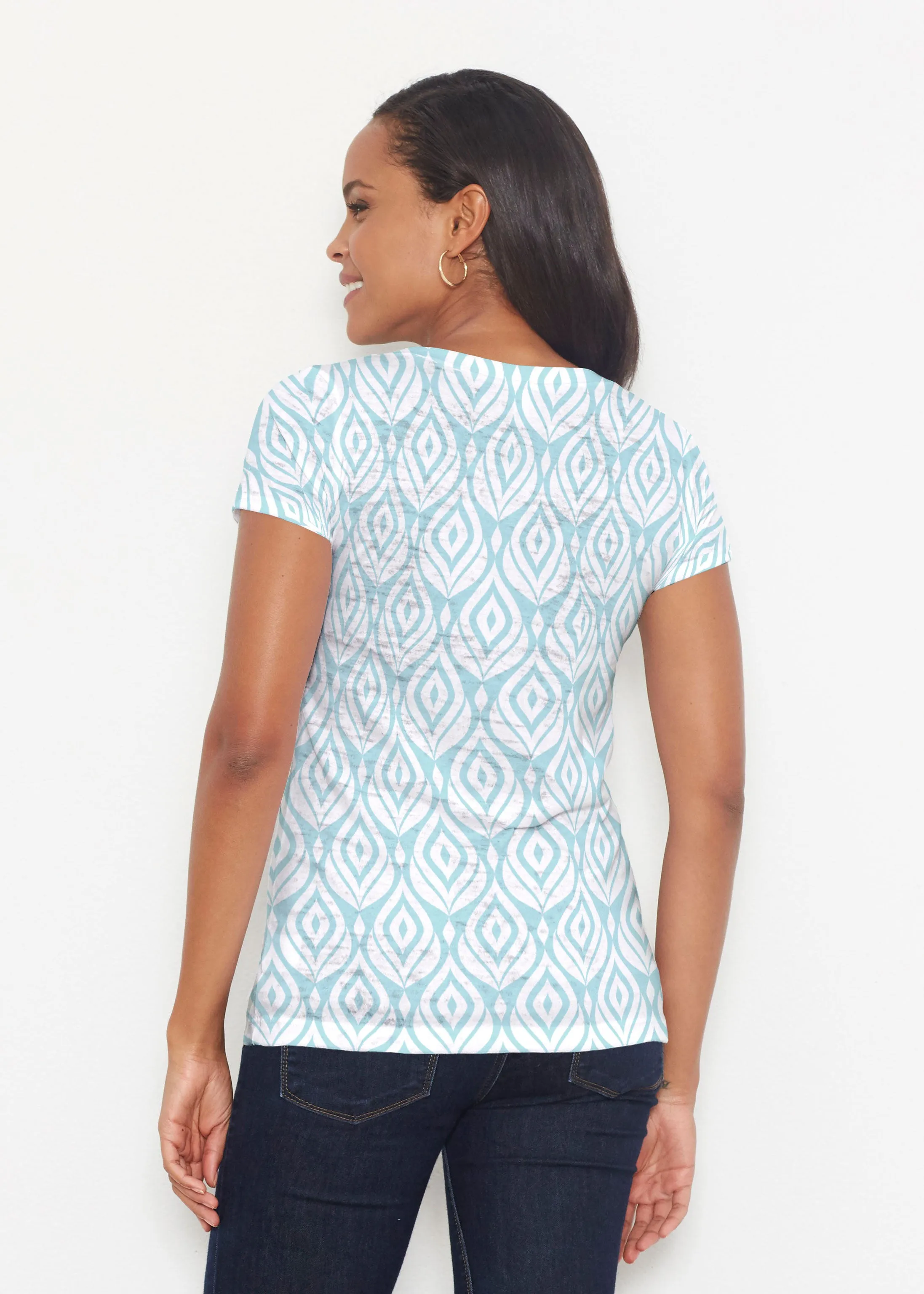 Ikat Buds Blue (8075) ~ Short Sleeve Scoop Shirt