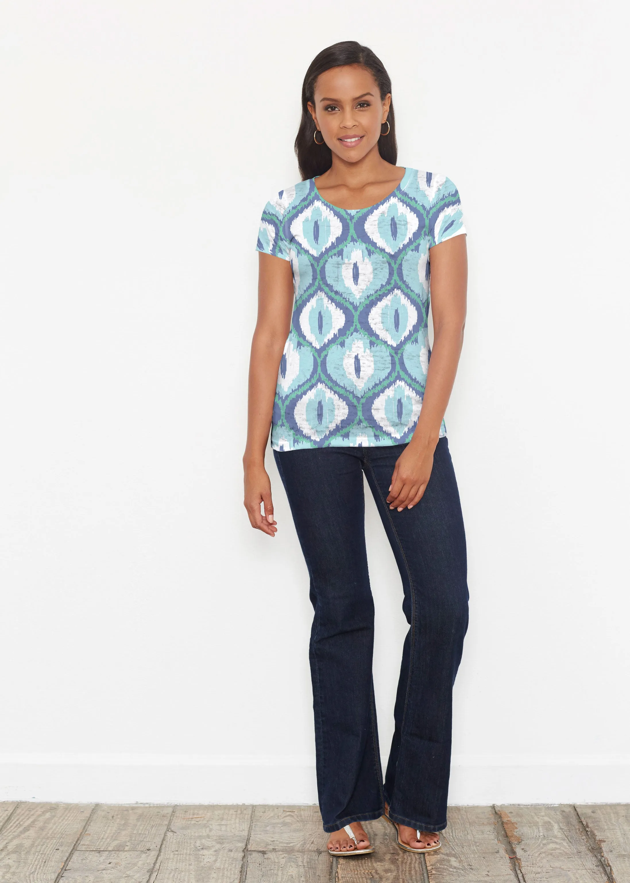Ikat Buds Blue (8075) ~ Short Sleeve Scoop Shirt