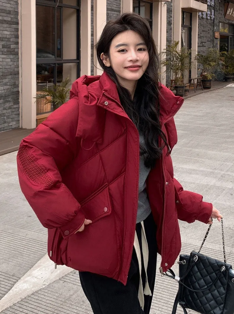 Insulated Zip-Up Windproof Puffer Jacket for Women