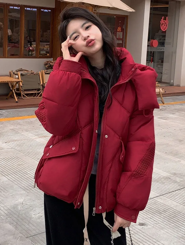 Insulated Zip-Up Windproof Puffer Jacket for Women