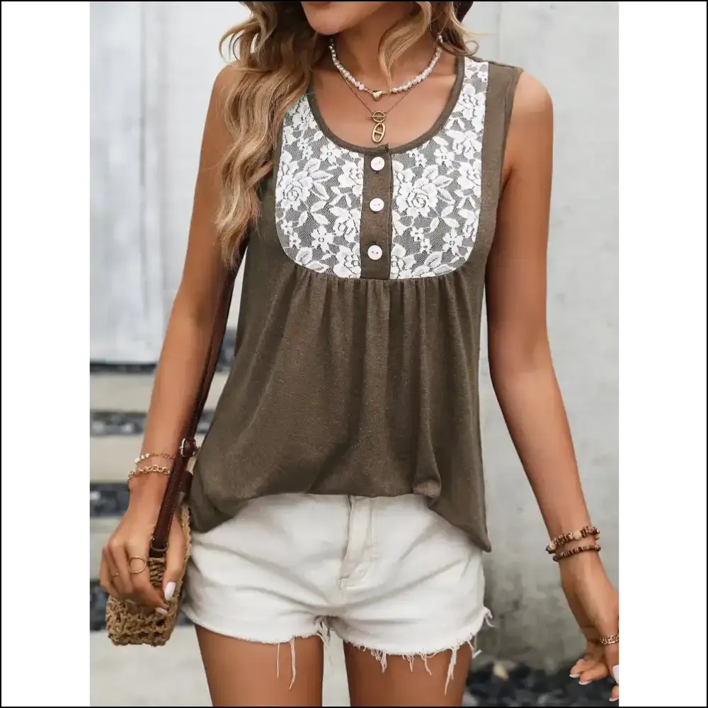 Ivy Lane Lace Contrast Scoop Neck Tank Top