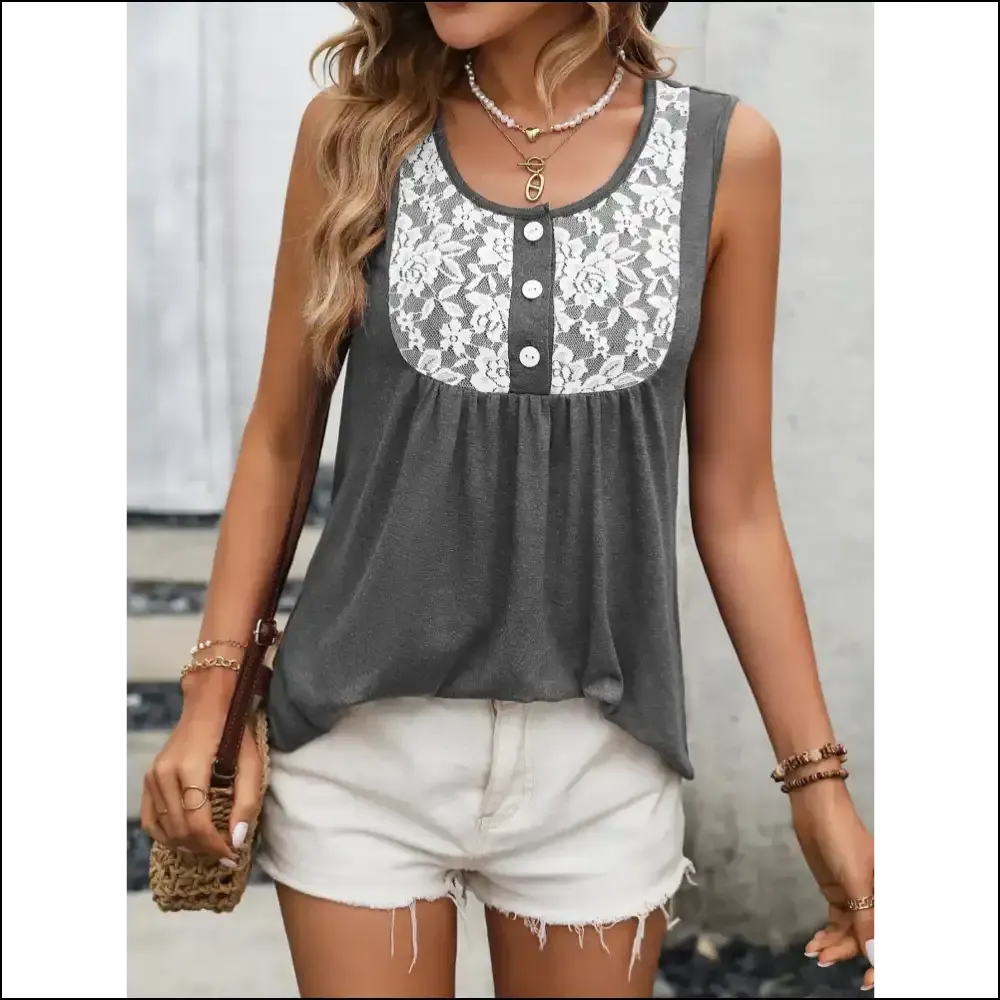 Ivy Lane Lace Contrast Scoop Neck Tank Top