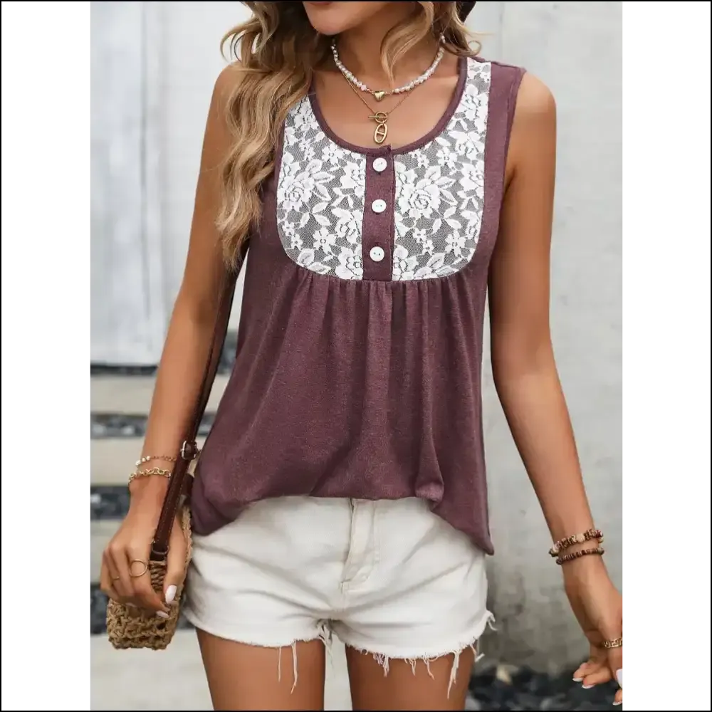 Ivy Lane Lace Contrast Scoop Neck Tank Top