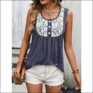 Ivy Lane Lace Contrast Scoop Neck Tank Top