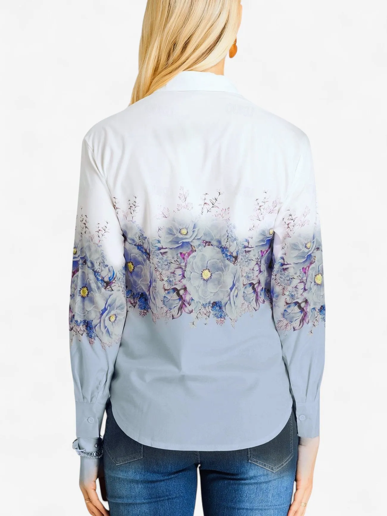 Jada | Women's Lightweight Button Down Floral Long Sleeve Blouse