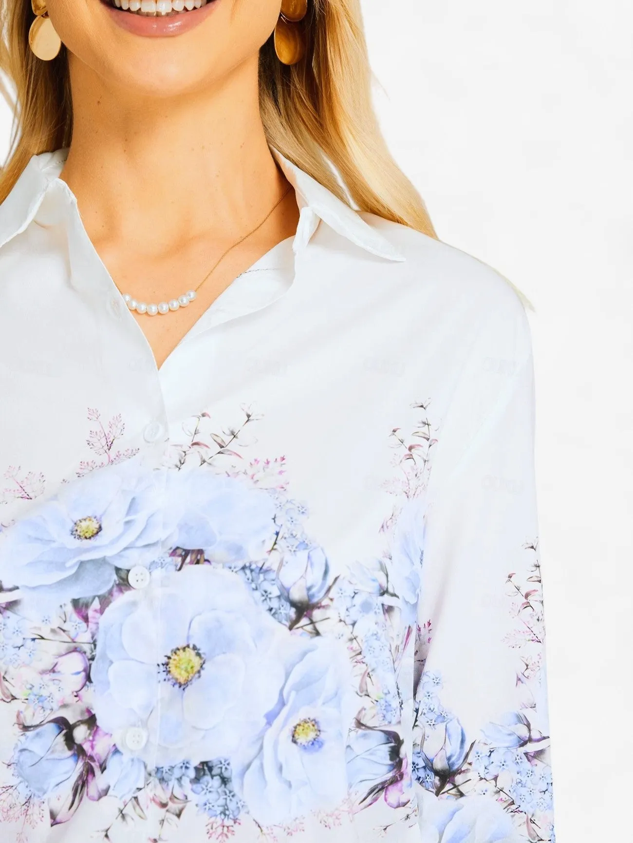 Jada | Women's Lightweight Button Down Floral Long Sleeve Blouse