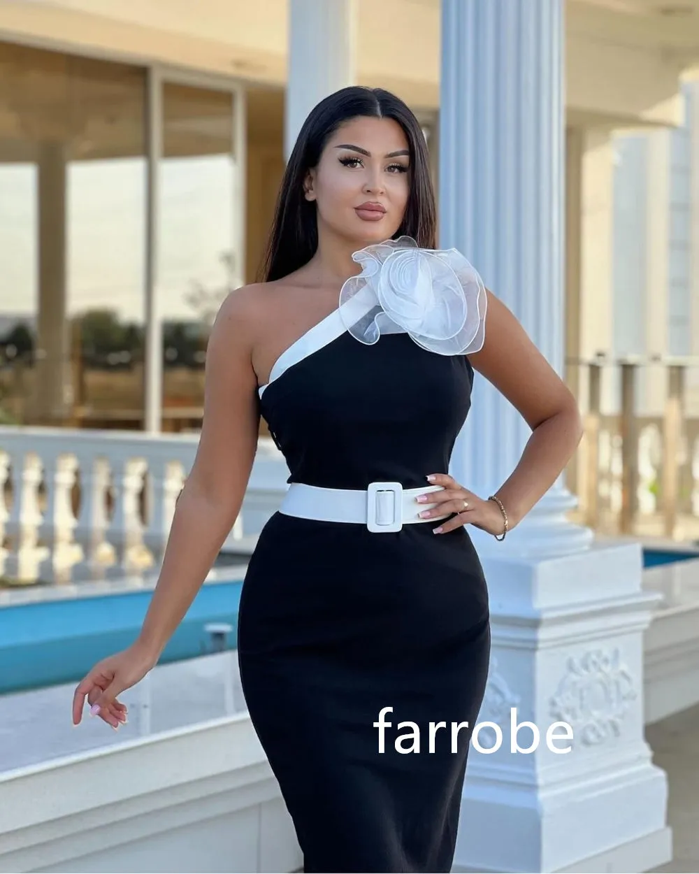 JazzHer Customized Exquisite Jersey Pleat Flower Column One-shoulder Midi Dresses Prom Dresses Modern Style Pastrol Unisex Chinese Style (PRE-ORDER)