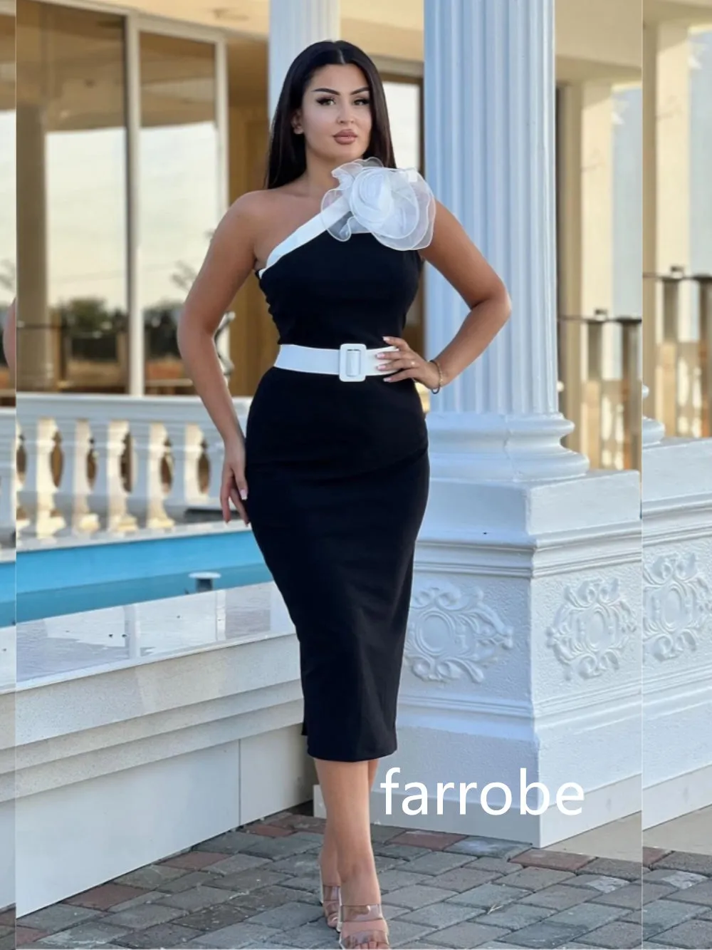 JazzHer Customized Exquisite Jersey Pleat Flower Column One-shoulder Midi Dresses Prom Dresses Modern Style Pastrol Unisex Chinese Style (PRE-ORDER)